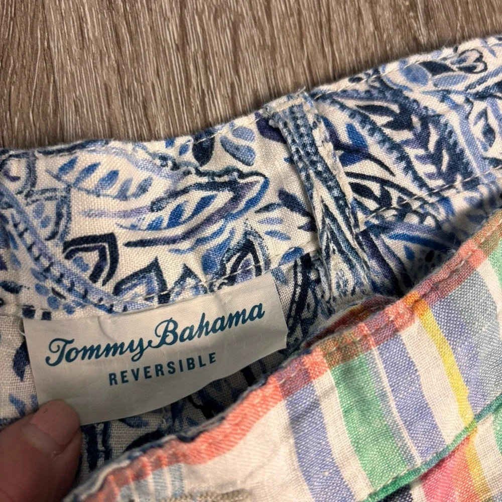 Tommy‎ Bahama Linen Shorts Mens 38 Plaid Paisley Flat Front Reversible 10